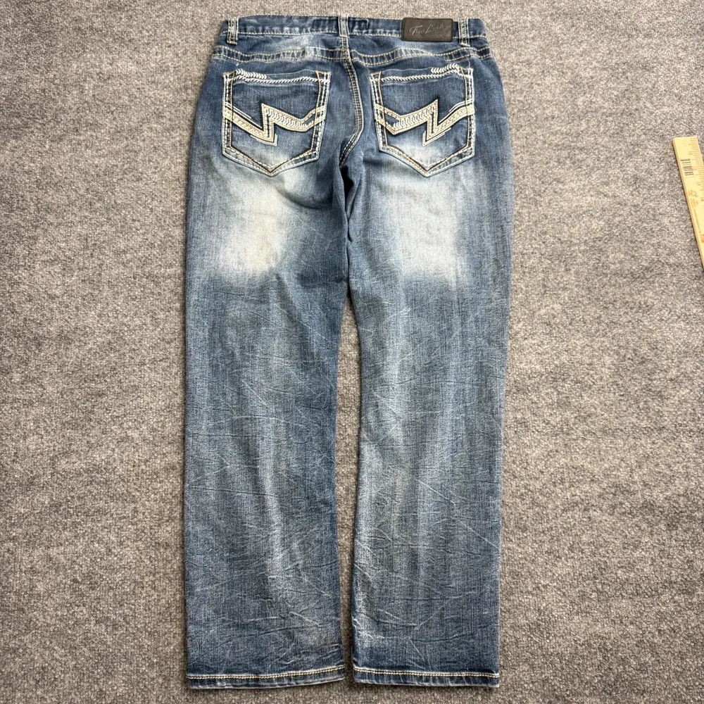 True Luck Jeans Men's 32x30 Medium Wash Straight Leg Distressed Denim Y2K